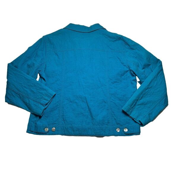 CHICO’S Woman’s Long Sleeve Button Down Jacket Teal sz 2 - Picture 2 of 5